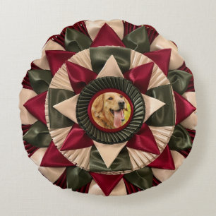 Dog A.K.C. Title Photo Ribbon Rosette Round Pillow