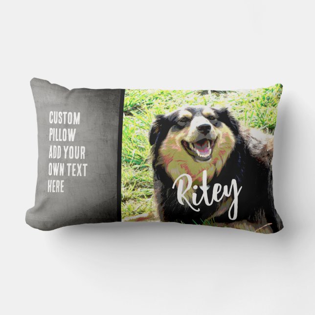 dog add your own photo and text custom lumbar pillow (Front)