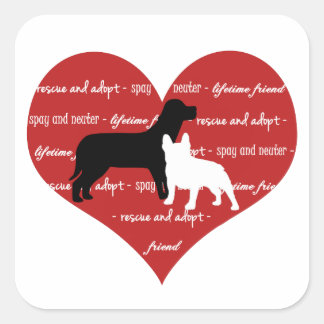 Dog adoption rescue heart sticker square