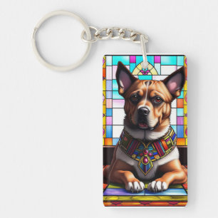 Dog Adorned in Colourful Collar Keychain
