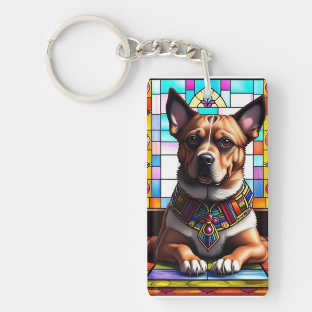 Dog Adorned in Colourful Collar Keychain (Front)