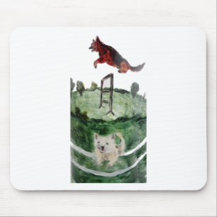 Dog Agility Alsatian, Westie Painting Mouse Pad