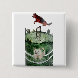 Dog Agility Painting Alsatian, Westie 2 Inch Square Button