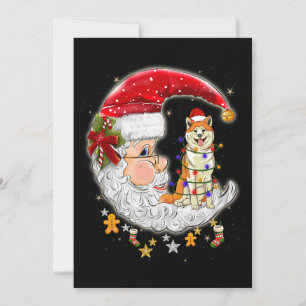 Dog Akita With Santa Hat Christmas Tree Lights Invitation