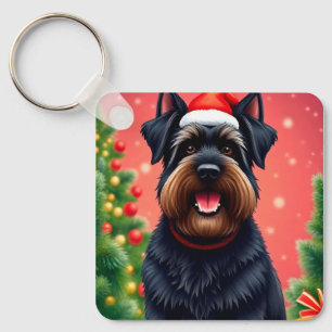 Dog Amid Christmas Decorations Keychain
