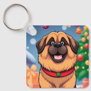 Dog Amid Christmas Decorations Keychain