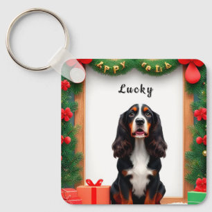 Dog Amid Christmas Decorations Keychain