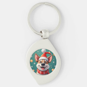 Dog Among Festive Christmas Decorations Keychain