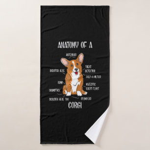 Dog Anatomy , Cute Welsh Corgi Puppy Biology Gift. Bath Towel