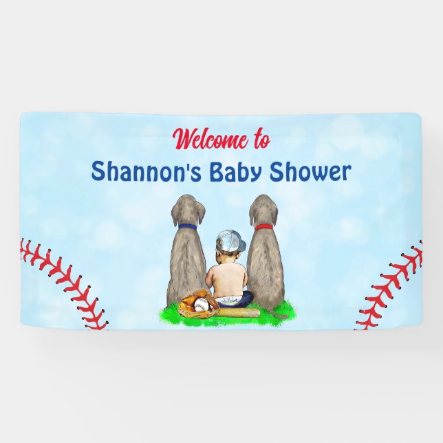 Dog and Baby Boy Baseball Baby Shower   Banner (Horizontal)