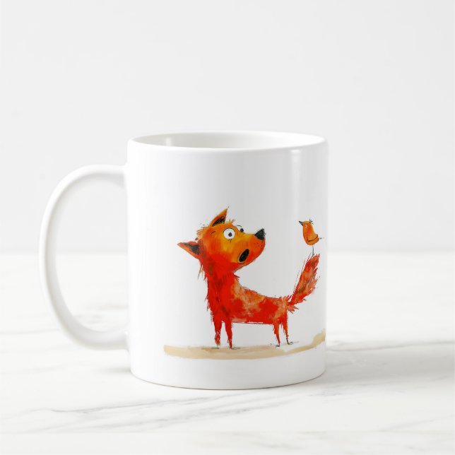 Dog and Bird Cartoon Coffee Mug (Left)