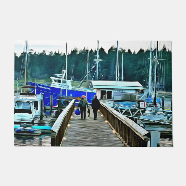 Dog and Boats on Lopez Island Doormat (Front)