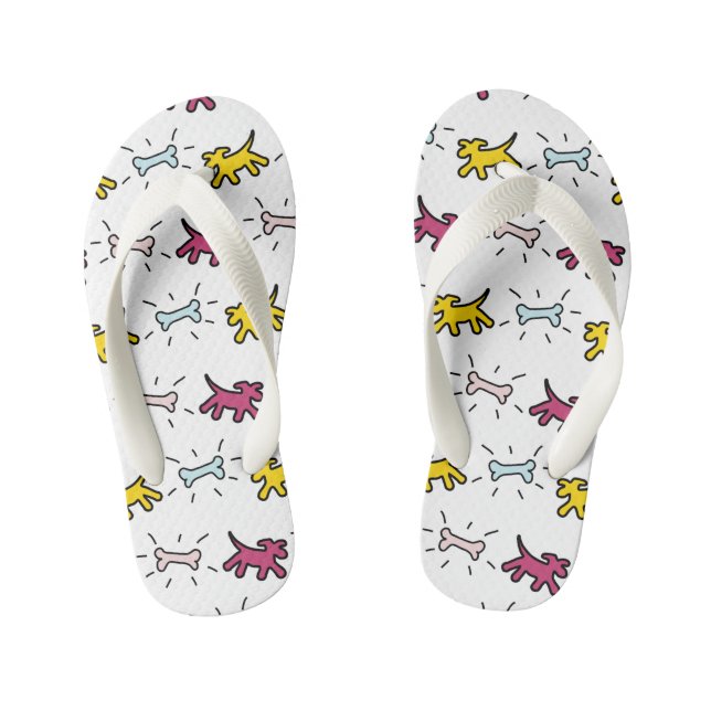 Dog and Bone Graffiti Style Kids Flip Flop 2 (Footbed)