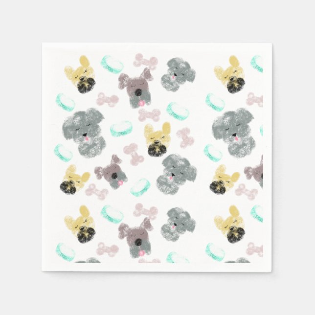 Dog and Bowls Pet Pattern Pink Blue Napkin (Front)