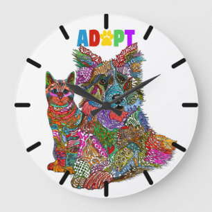 Dog and Cat Adoption and Pet Rescue Large Clock