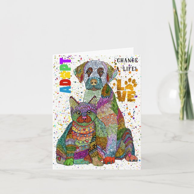 Dog and Cat Adoption and Rescue Greeting Card (Front)