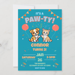Dog and Cat Birthday Paw-ty  Invitation