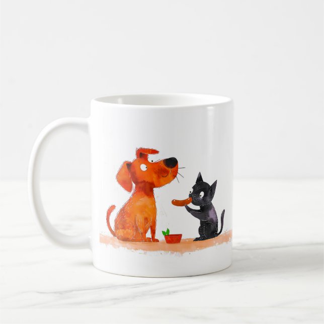 Dog and Cat Cartoon Coffee Mug (Left)