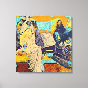 Dog and Cat Custom Art on Canvas Print