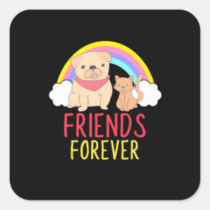 Dog And Cat Friends Forever Square Sticker