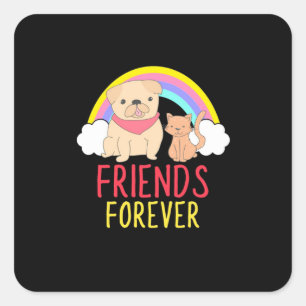 Dog And Cat Friends Forever Square Sticker