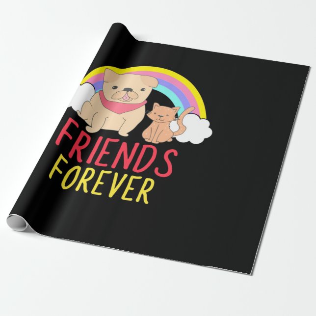 Dog And Cat Friends Forever Wrapping Paper (Unrolled)