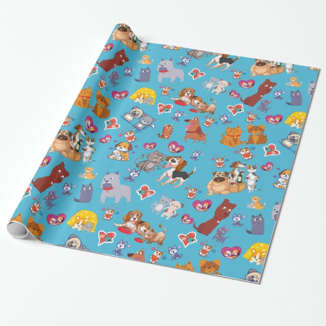 Dog and Cat Gift Wrapping Paper (Unrolled)