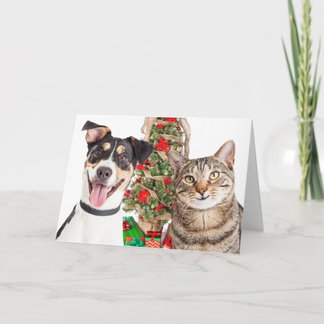Dog and Cat Happy Holidays Holiday Card (Front)