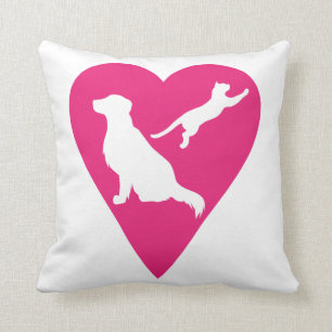 Dog and Cat Heart Throw Pillow
