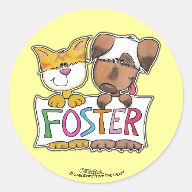Dog and Cat Hold FOSTER Banner Classic Round Sticker (Front)