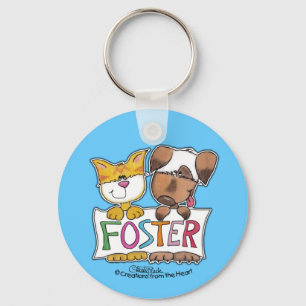 Dog and Cat Hold FOSTER Banner Keychain