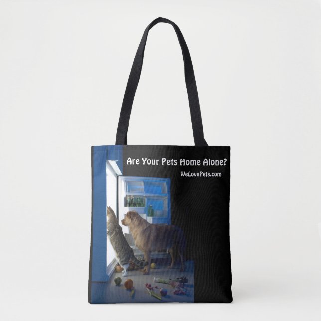 Dog and Cat Home Alone Midnight Pet Sitter Tote Bag (Front)