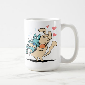 Dog and Cat Hugging Coffee Mug