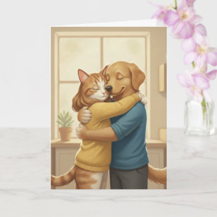 Dog and Cat Hugging Romantic Greeting Card