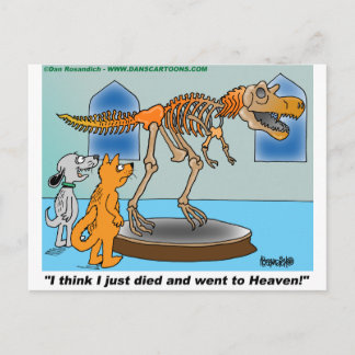 Dog And Cat In Museum See Dinosaur Skeleton Postcard