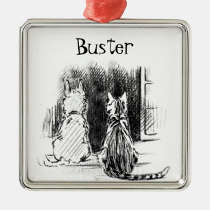 Dog and Cat Looking Out Window, Pet Sympathy Metal Ornament