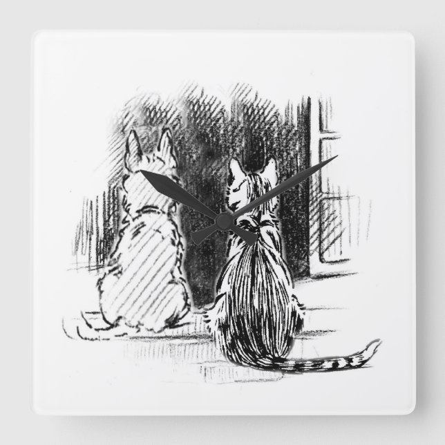 Dog and Cat Looking Out Window, Pet Sympathy Square Wall Clock (Front)