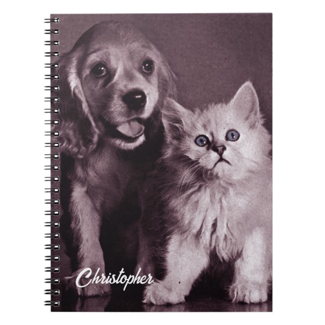 Dog and Cat, Looking Up Personalized Notebook (Front)