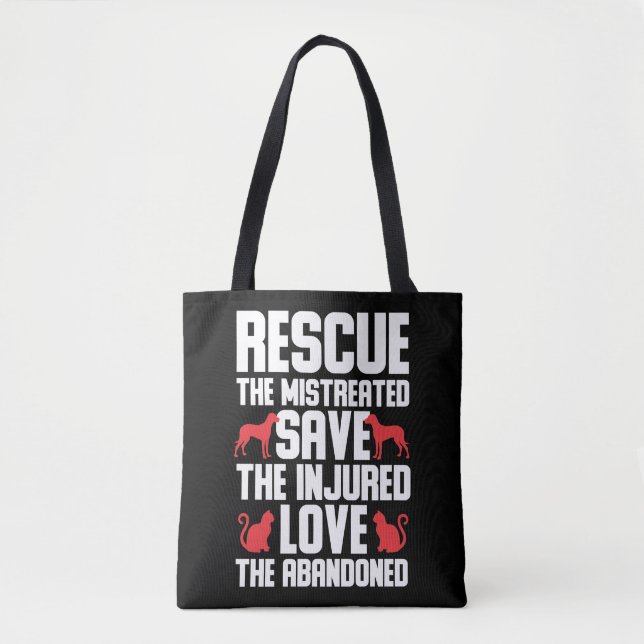 Dog and Cat Love Animal Rescue Awareness Tote Bag (Front)