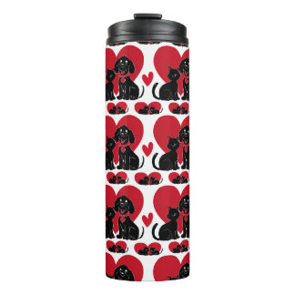 Dog and Cat Love Silhouette Pattern Thermal Tumbler