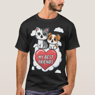 Dog and Cat My Best Friends Heart Clouds Design bo T-Shirt