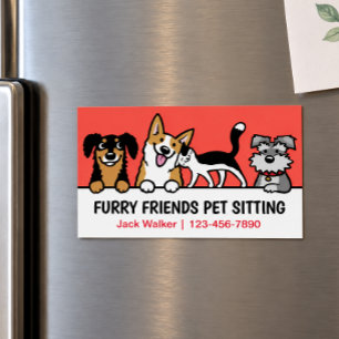 Dog and Cat Pet Sitting Cute Animal Care Funny Magnetic Business Card