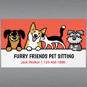 Dog and Cat Pet Sitting Cute Animal Care Funny Magnetic Business Card