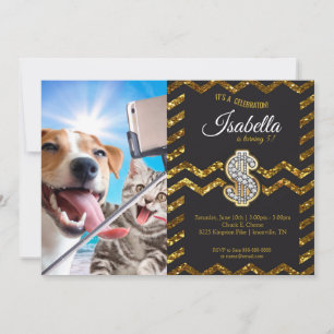 Dog and cat photographed selfie on the phone invitation