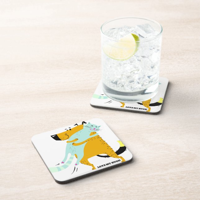 Dog and Cat Plastic Coasters with Cork Back (Right Side)