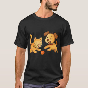 Dog and Cat Playing Ball Together T-Shirt