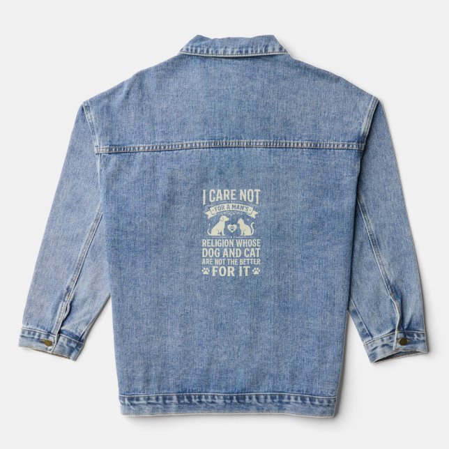 Dog and Cat Religion Quote Denim Jacket (Back)
