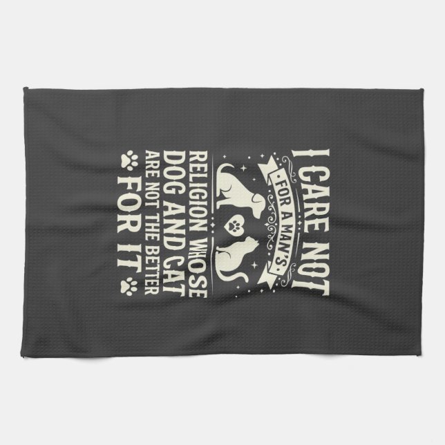 Dog and Cat Religion Quote Kitchen Towel (Horizontal)