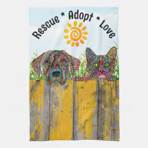Dog and Cat Rescue Adopt Love Kitchen Towel
