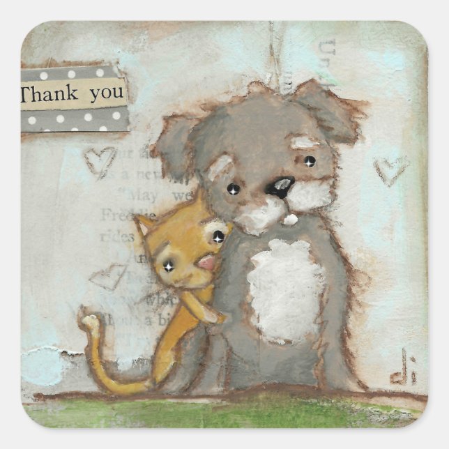 Dog and Cat - Thank you stickers (Front)